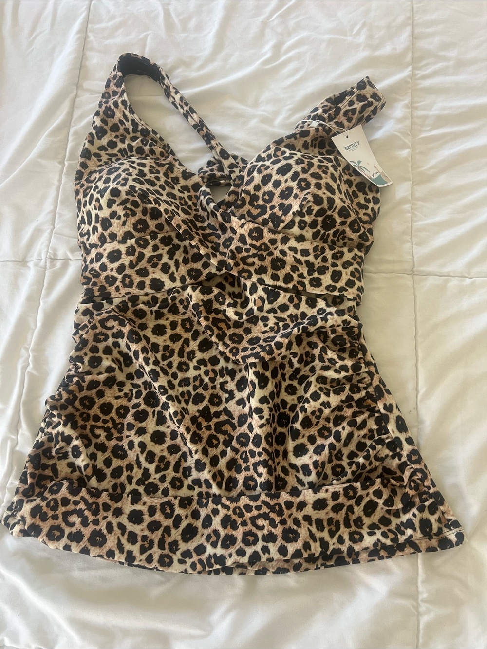 New Leopard Print Swim Tankini Top in Black and Tan